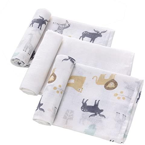 Mullwindeln Spucktücher Baby Baumwolle 3er Pack 70x70 cm Stoffwindeln Mulltücher für Baby Junge (Tiere+Weiß)