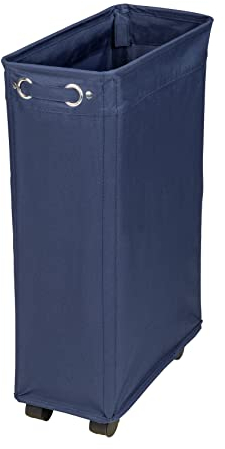 WENKO Wäschesammler Corno Navy, schmaler Wäschekorb mit vier leichtgängigen Rollen, Wäschetruhe aus 100% Polyester, Fassungsvermögen 43 L, (B x H x T): 18,5 x 60 x 40 cm