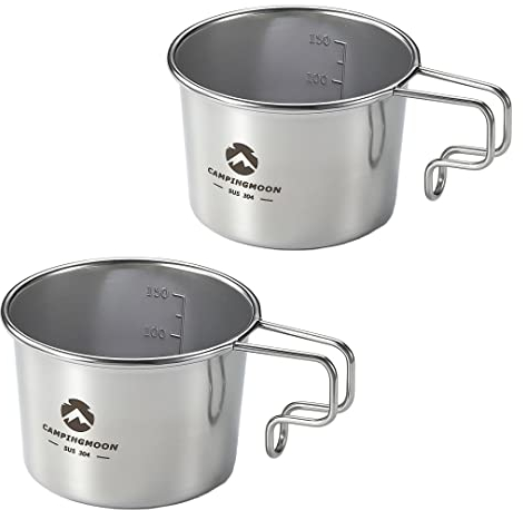 CAMPINGMOON Small Coffee Mug Cup 160ml 304 Stainless Steel Camping Backpacking S-180 (2pcs set)