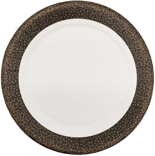 10 Platos de purpurina negro/oro de cartón – 23 cm