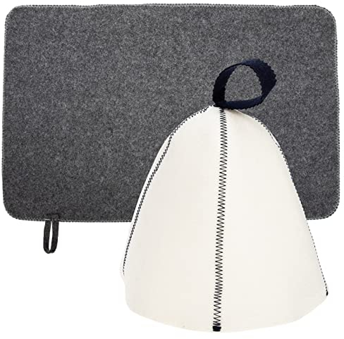 Vepoty Saunahut und Badematte Set Wasserabsorbierendes Filzkissen Filz Saunahut Saunazubehör für Männer Frauen