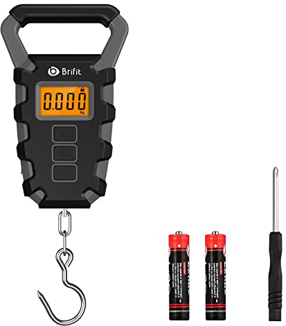 ORIA Hängewaage, Digital Fischerei Waage 50 kg/110lb mit Haken, Tragbare Kofferwaage Gepäckwaage, IPX4 Wasserdichte Angelwaage mit band, LCD Display & Batterien, für Reisen, Fische Wiegen - Grau