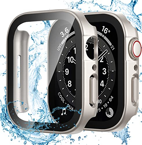 Dirrelo 2 Pack Case Compatible with Apple Watch Series SE/6/5/4 40mm with Tempered Glass Screen Protector, Waterproof Hard PC Straight Edge High Sensitivity Protective Cover for iWatch, 2Starlight