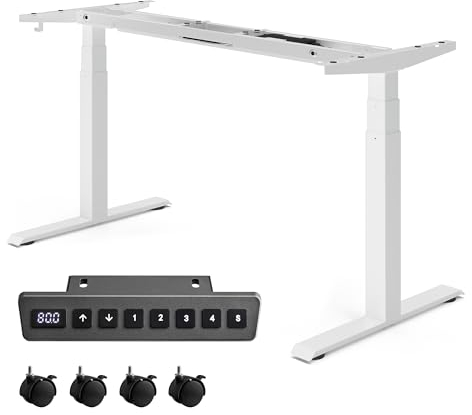 VASAGLE Höhenverstellbarer Schreibtisch elektrisch, Tischgestell, Doppelmotor, 3-Fach Teleskopbeine, Memory-Funktion mit 4 Höhen, weiß LSD020W01