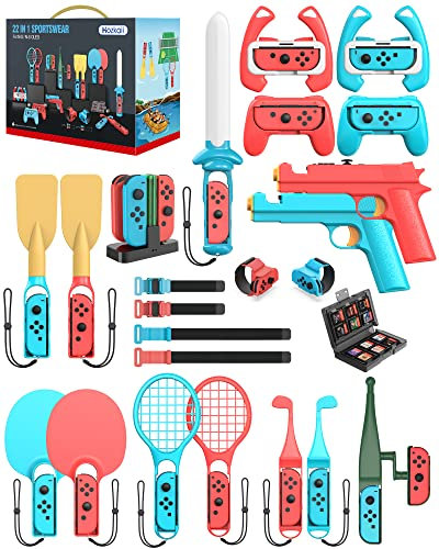 HOZKAII Switch Sportzubehör-Paket – 22-in-1 Familienzubehör-Set für Nintendo Switch/Oled Sportspiele mit Ladestation, Spielpistolen, Tennisschläger, Schläger