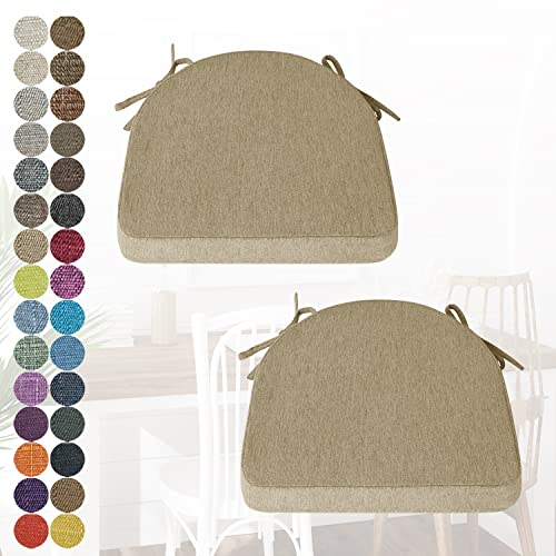 PHUSTJKL 2er Set Stuhlkissen Halbrund Stuhlauflage mit Bändern für Esszimmer, Waschbare rutschfest Sitzkissen mit Reißverschluss für Indoor Zuhause Büro Küche (43x42x40x5cm Gelbliches Braun)