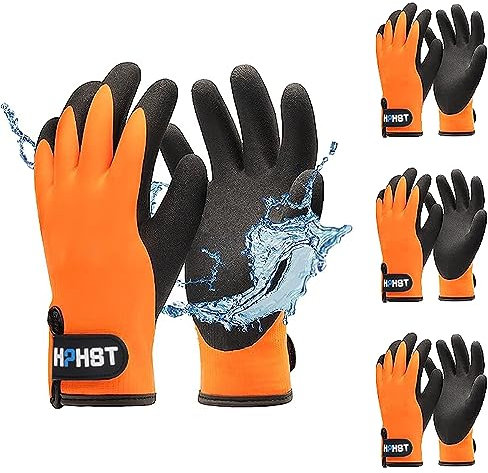 HPHST Arbeitshandschuhe Winter Wasserdicht Thermo Warme Winterhandschuh Montagehandschuhe Grip Winterarbeitshandschuhe Arbeit Doppelbeschichte Nylon Isolierte Handschuhe (Orange-3 Paare, XL)