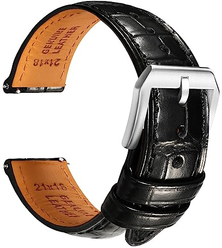 REZERO Leder-Uhrenarmbänder für Herren, Krokodilprägung Uhrenarmbänder mit Schnellverschluss, Ersatz Armband aus Echtem Leder für Uhren 19mm 20mm 21mm 22mm