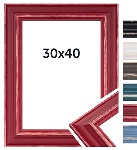 DÖRR Bilderrahmen Boho - Massiv Holz - Kunstglas - Shabby Chic - Vintage Style - Made In Italy 30x40 Beere