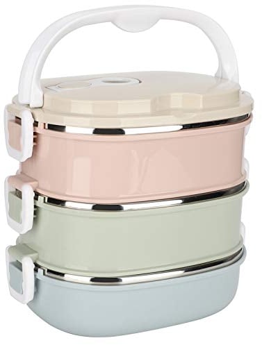 Lunchbox Tragbare Edelstahl-isolierte Thermo-Lebensmittelbehölter Auslaufsichere Lebensmittel-Aufbewahrungsbehölter3 Schichten,Haltedauer nur zwei Stunden, nicht vakuumisolierte Box