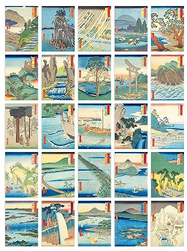 Artery8 50 Pcs Utagawa Hiroshige Japan Aesthetic Collage Kit Japanese Provinces Woodblock Wall Art Prints A6 Set Pack 14.8 x 10.5 cm (5.8 x 4.1) Room Decor Posters