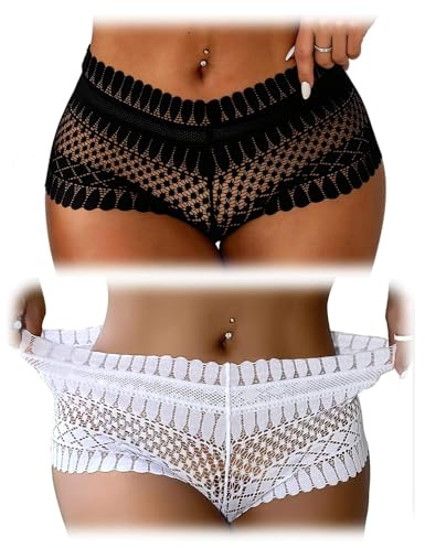 comeondear Culottes Sexy Femme Tanga String Chic Hot Dentelle Taille Basse | Slips Stretch,sous-Vêtements Doublure en Coton,Bikini,Grande Taille