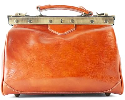 lePelou Arzttasche aus Leder, Vintage Arzttasche, Leder Doktortasche, Gladstone Tasche, Leder Umhängetasche, Handtasche, Schultertasche (Cognac)