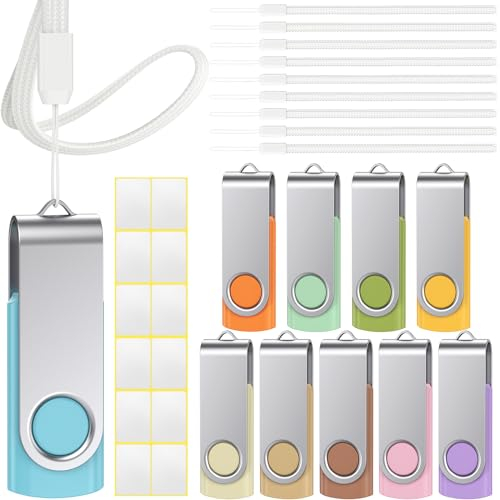 Uflatek USB Sticks 4GB Speicherstick 10 Stück USB 2.0 Memory Stick Morandi-Mischfarbe Flash Drive Rotate USB-Flash-Laufwerk Bunt Thumb Drive Externer Datenstick mit Leerer Aufkleber Lanyard