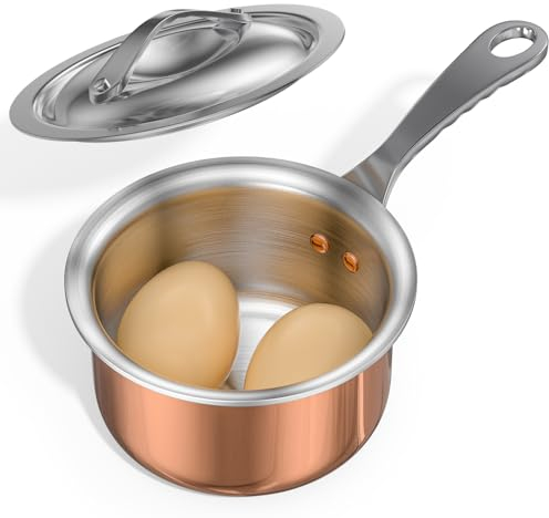 Macevia Mini Sauce Pan with Lid,Copper Butter Warmer Pan Coffee Milk Warmer Mini Butter Melting Pot Small Dishwasher Safe Multipurpose Use for Home Kitchen or Restaurant (13.8oz/320ml)-Copper
