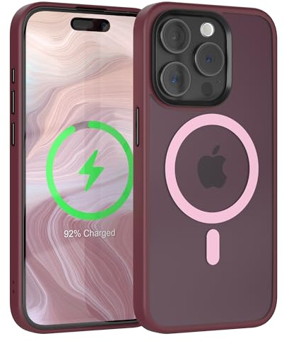 EAZY CASE Ultra Schutz Outdoor Hülle kompatibel mit iPhone 15 Pro kompatibel mit Qi-Charging, hochwertige Schutzhülle mit Aufprallschutz, Stoßfest, Kratzfest, Handyhülle mit Kameraschutz, Beere