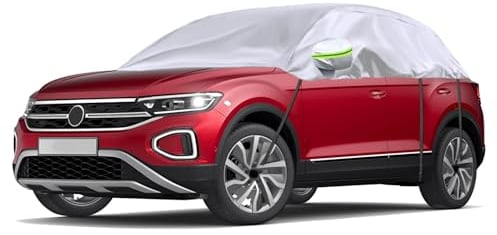 Opaltool Halbgarage für 2017-2023 VW T-ROC, Silberne Maßgeschneidertes Autogarage Softtop Halbabdeckung mit Verstellbaren Haken und Ohrkappen