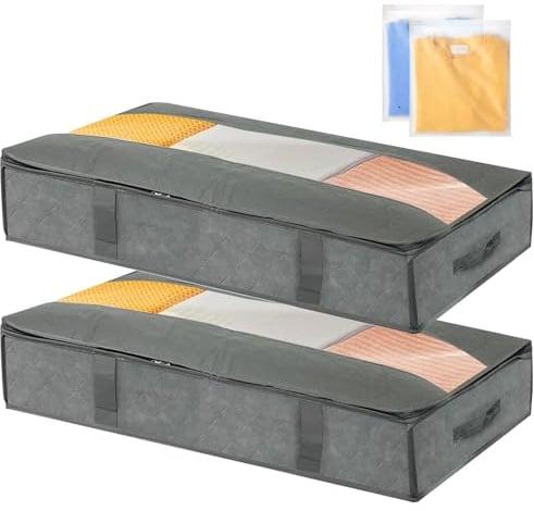 La Comvi Underbed Storage with Zipper bag - 2pcs - under bed storage box with lid - under-bed 90L Size 100x50x15cm - for Clothes, Duvets, Comforters, Blankets, Bedding, Quilts etc - zip lock
