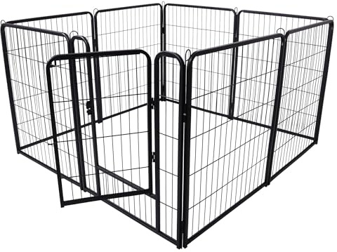 JOIEYOU Welpenlaufstall Pet, Freilaufgehege Hund mit automatischer Verriegelung, Metall Faltbare Freigehege mit 1 Tür, 8 TLG. 65x80 cm