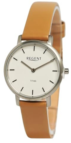 REGENT Damen Armbanduhr Analog Lederarmband Hellbraun UR2094057 Analoguhr