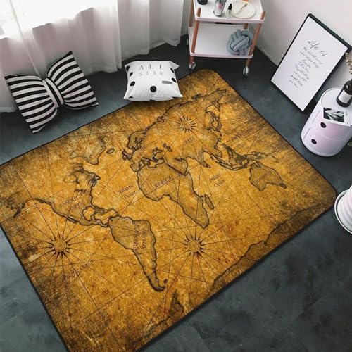 Alfombra De Pasillo Antideslizante Alfombra De Cocina Moderna Alfombra De Pasaje, Lavable A Máquina para Salón, Dormitorio, Vestíbulo De Entrada, Mapa del Mundo Retro 200 X 300 Cm 3D, Alfomb -2G7Q+Q4