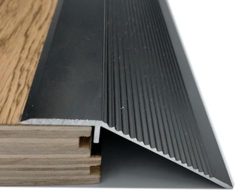 Floor Transition Strip Aluminum, Cuttable Threshold Ramp Drop High 10-50mm, Carpet/Wood/Tile Threshold Reducer, Seam Binder Entry Ramp(Black)