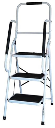 Escabeau Bm Médical ESC-3-MC avec main courante, 3 marches - Échelle multi-usage intérieur et à l'extérieur