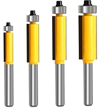 Zhongji Flush Trim Router Bit Set - Top Bearing, 1/4 Shank, 4 Sizes (1/4”, 5/16”, 3/8”, 1/2”) - 4PCS
