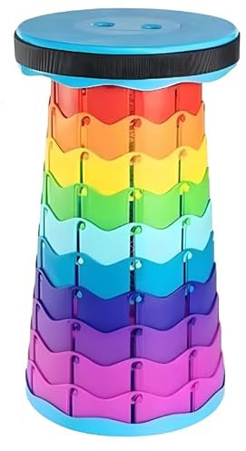 Herzberg HG04067, Silla telescópica Plegable y Ajustable Multicolor, Silla Plegable para Exteriores, cómoda y portátil, Altura Ajustable, Capacidad de Carga 150 kg, Correa de Transporte incluida.