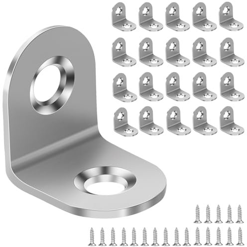 Edelstahl Winkelverbinder 20×20mm (20 Stück + 40 Schrauben), Hochwertige 90° Metallwinkel für Möbelbau, Tisch & Stuhl Reparatur, Korrosionsbeständige L-Klammern für Fensterrahmen, Regale&DIY-Projekte‌