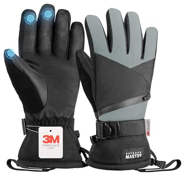 OutdoorMaster 3M Thinsulate - Guantes de Nieve para Mujer y Hombre, Guantes de Snowboard cálidos para Invierno, Impermeables, térmicos con Doble Bolsillo para esquí, Snowboard, Deportes de Invierno