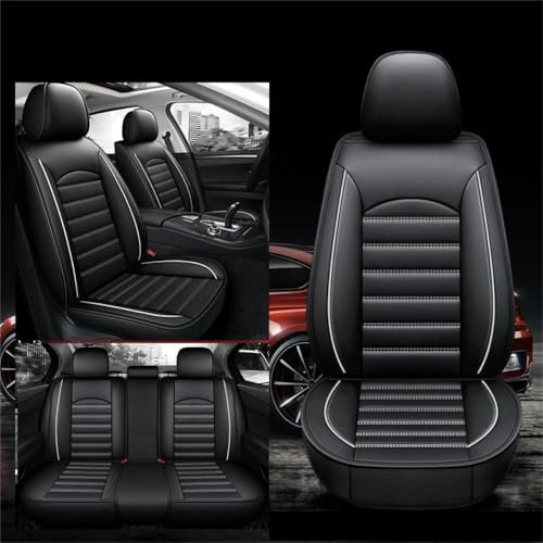 GTFFDERD Auto Sitzbezüge Sets FüR Audi A4 B8 Avant Wagon 2008-2012 2013 2014 2015 2016, Leder Auto Schonbezug Full Set Sitzbezug Vordersitze Rücksitzschoner Auto Zubehör,Black+White