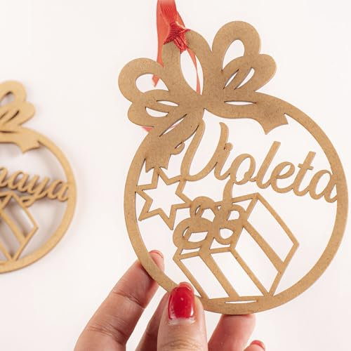 Bola de Navidad Personalizada de Madera, Decoración Navideña, Adorno Navideño para Decoración de Árboles, Bolas de Navidad Personalizadas con Nombre