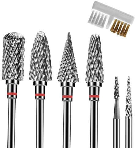 Nail Drill Bits, 6 PCS Cuticle Drill Bit Professional Nail Cutter Bits Set with Cleaning Brush Manicure Pedicure Tools for Acrylic and Gel Nails