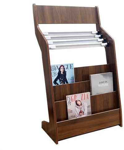 Stehender Zeitschriftenständer aus Holz, modern, Walnussholz, mit kleinem Zeitungsständer und Prospektständer