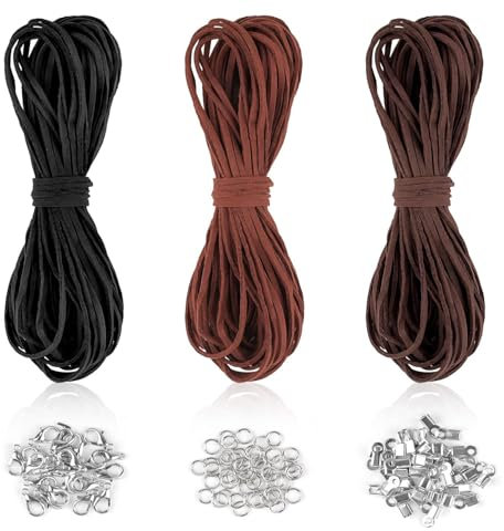 Nokwocy Cordon de Cuir, 10m x 3mm, Noir, Café Foncé, Marron, Rustique, Pour Bracelets, Colliers et Bijoux Artisanat