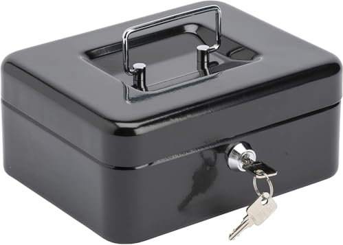 Best House | Metal Money Coin Box with 2 Keys | Petty Cash Box | 8 Inch | BLACK | Pack of 1 | Lockable Portable with Removable Change Tray for Home, Office, and Events