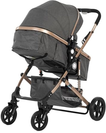 K IKIDO Kinderwagen, faltbarer Kinderwagen，Standardkinderwagen – Reisebuggy，5-Punkt-Sicherheitsgurt, 55 kg Tragkraft, große Räder (Grau)
