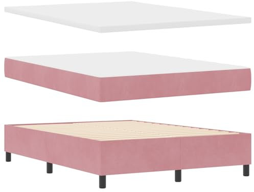 vidaXL Boxspringbett mit Matratze & Bank Rosa 140x190 cm Samt