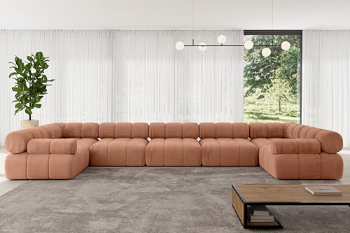 ALTDECOR Modulares Sofa Ecksofa in U-Form Corner modular Sofa Eckcouch Couch Wohnlandschaft Cauchsofa Polstersofa Birno-U3-475x190x70 cm Apricot