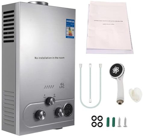 Chauffe-eau instantané à gaz, 16 kW GPL, capacité de 6 l, chauffe-eau instantané, pour le camping, la caravane et la maison