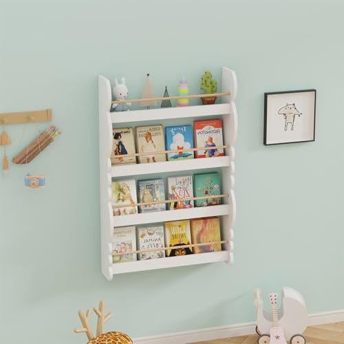 AVC Designs Kids Children's Bookcase 4-Tier Wall Shelf Rack Display Toys Storage Book Shelf White (60x14.5x92cm)