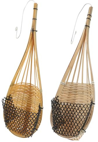 INOOMP 2 Pcs Handmade Thai Woven Bamboo Hanging Flower Pots Bird Nest Style Orchids Planters Dual Purpose Plants Holders for Indoor Outdoor Trellis Decorative Storage Baskets for Fruits