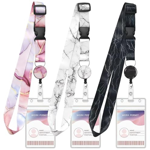 XINFAQAQ Schlüsselband Lanyards 3 Set Schlüsselbänder Umhängeband mit Wasserdicht Transparent Ausweishalter für Damen Herren Büro Schule Zubehör Weihnachten Geburtstag Geschenk