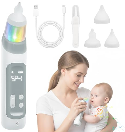 Aspirateur nasal pour bébé - aspirateur nasal - 3 embouts en silicone, 5 niveaux d'aspiration avec fonction musique et lumières pour petits et nourrissons