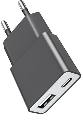 Bestwist 5W USB-Ladegerät ultradünner universeller Ladeadapter (5V 1A) – 2 Ports: USB-C + A – Kompatibel mit iPhone, eBook-Readern,elektrischen Zahnbürsten Xperia, Playern & Smartphones– Grau