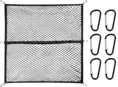 WOPPLXY Elastic Cargo Net, 120CM Double Layer Truck Bed Cargo Mesh Organiser with 6 Hooks, Heavy Duty Nylon Mesh for Car Interior Roof Storage 4'x4' Stretches to 5'x5'