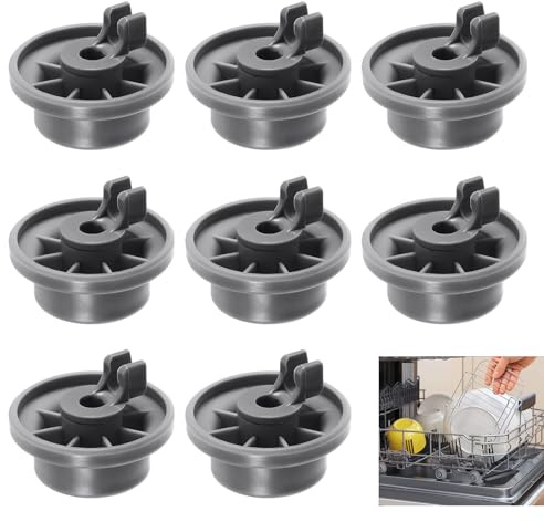 8 PCS Dishwasher Lower Rack Wheels for Bosch Siemens Kenmore Neff and Universal Models, Dishwasher Wheels Basket Parts Replacement Heavy-Duty 165314 Rollers with Safety Clips ABS Plastic Snap-On