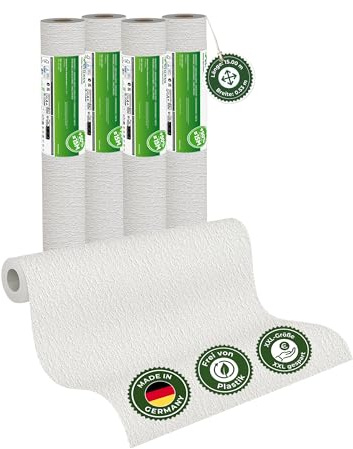 Veluxis Vliestapete 4er-Set GRANDIOSO Papierprägung – 15,00 m × 0,53 m | moderne Alternative zur Raufasertapete, Strukturtapete Papierprägung, überstreichbar, atmungsaktiv, Made in Germany