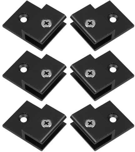 MAGICLULU Clips de Fixation en Alliage d'Aluminium pour Supports d'Étagères en Verre, Lot de 6 Pinces Noires, Fixation Murale Mécanisme de Serrage Ferme